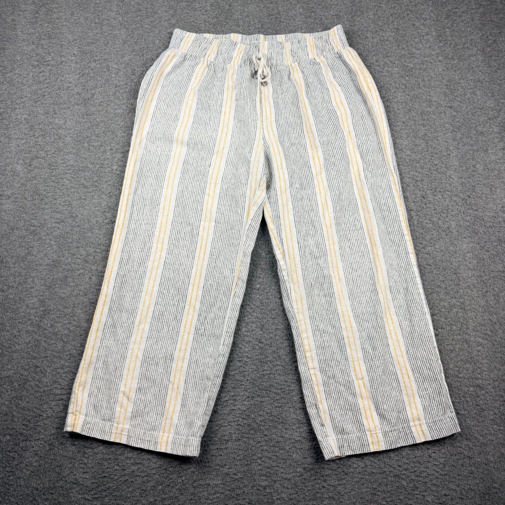 Sky and Sparrow Women's M Medium Striped Wide Leg Crop Pants Yellow Gray White